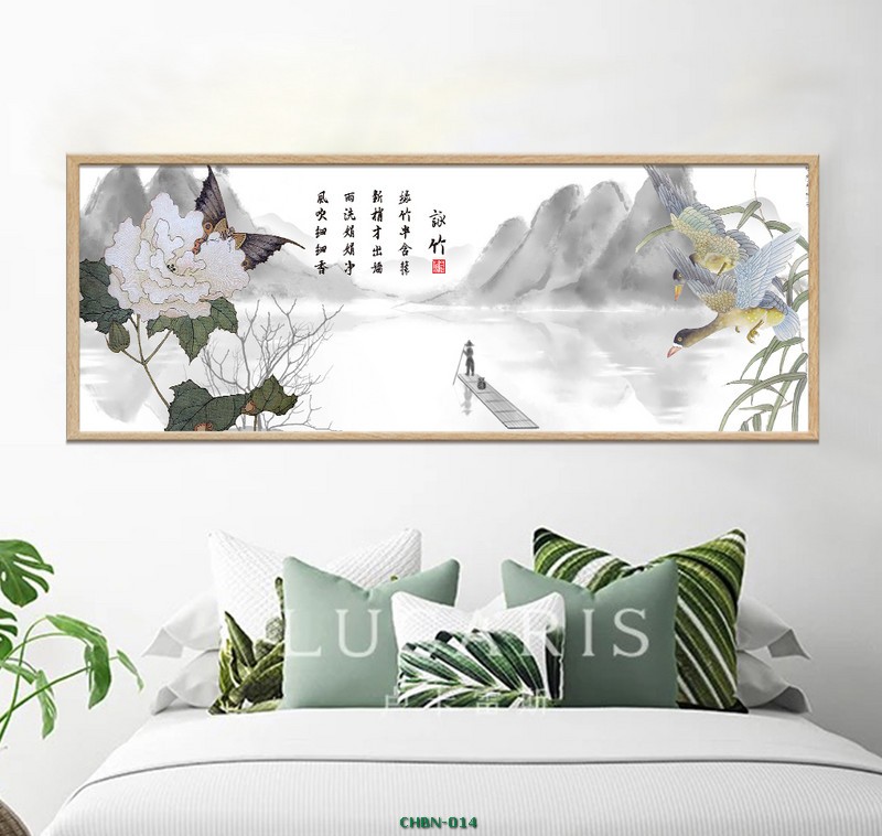 Hoa mẫu đơn và núi rừng - tranh vẽ CHBN-014